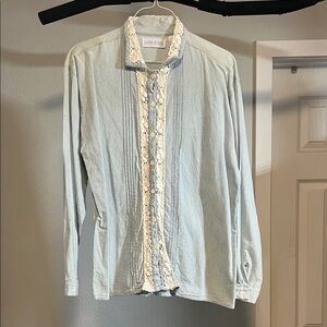 Anchor Blue Light Blue Button Down Shirt with Lace Trim